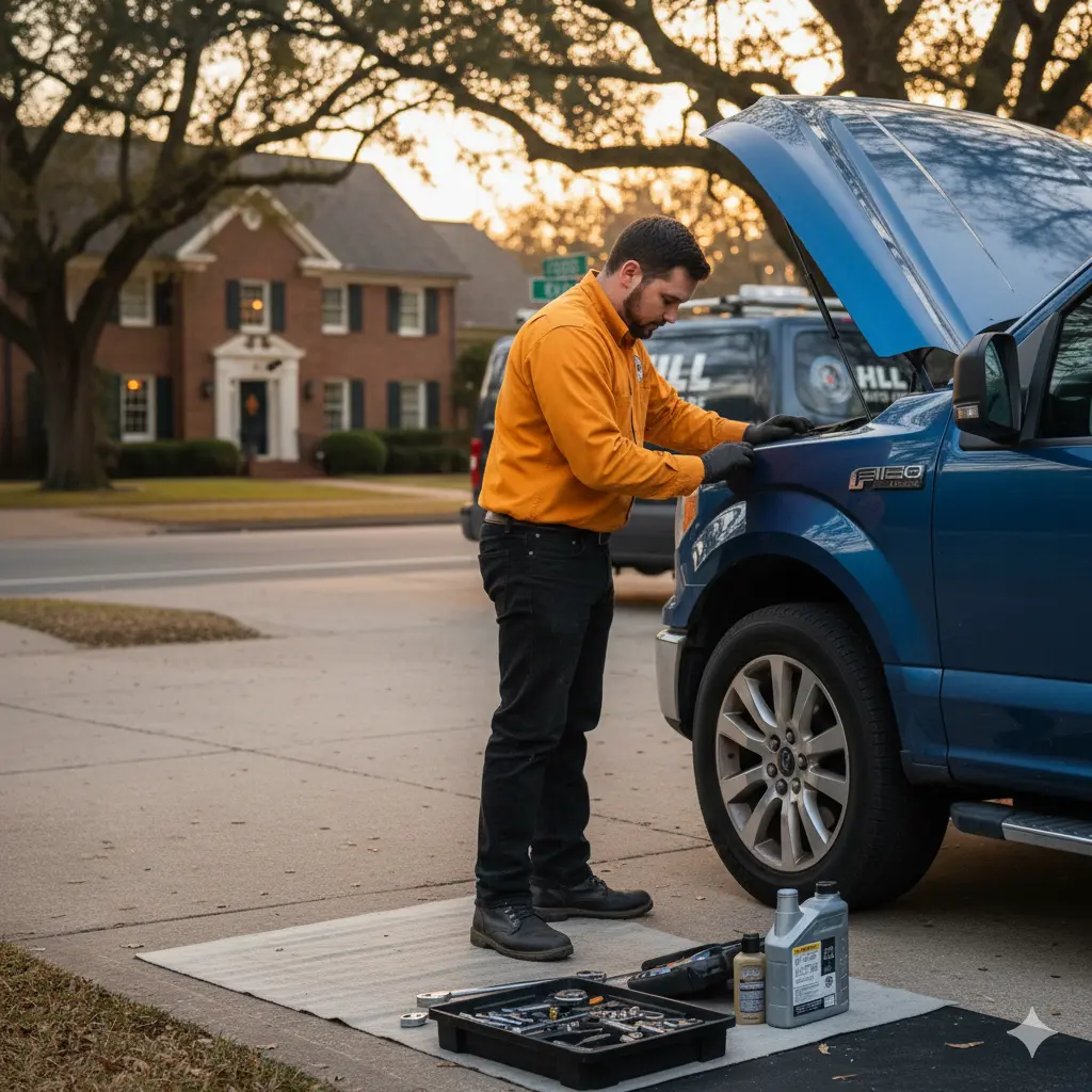 Technician performing Ford Repair & inspection on vehicle in Oxford.
