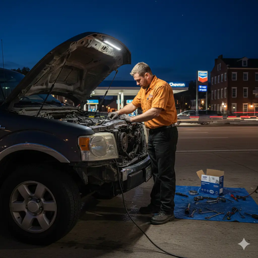 Technician performing professional Ford repair service on a Ford vehicle in Oxford, MS.