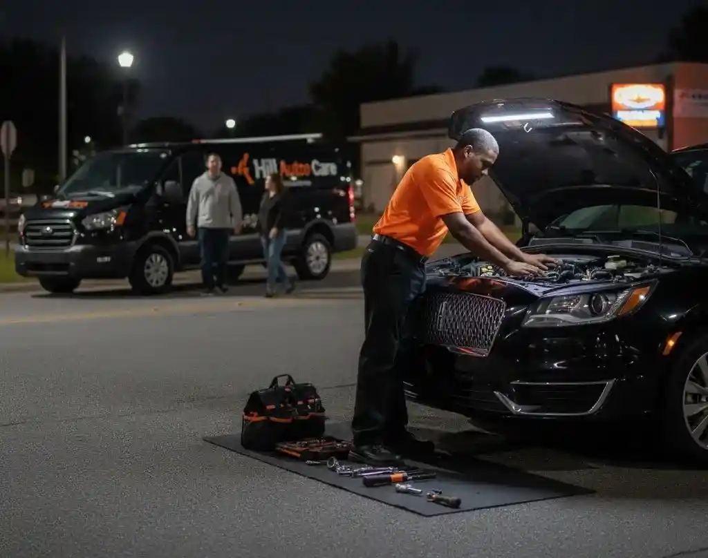 Mobile mechanic doing oil change in Oxford MS driveway