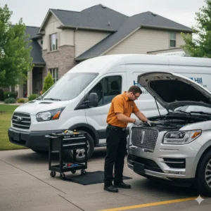 Mobile Mechanic Lincoln, technician repairing a check engine light issue on a Lincoln vehicle