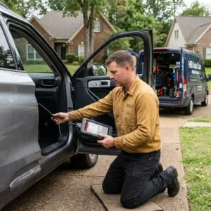 Car Maintenance Oxford MS service by Hill Auto Care using a diagnostic scanner on a Ford vehicle.